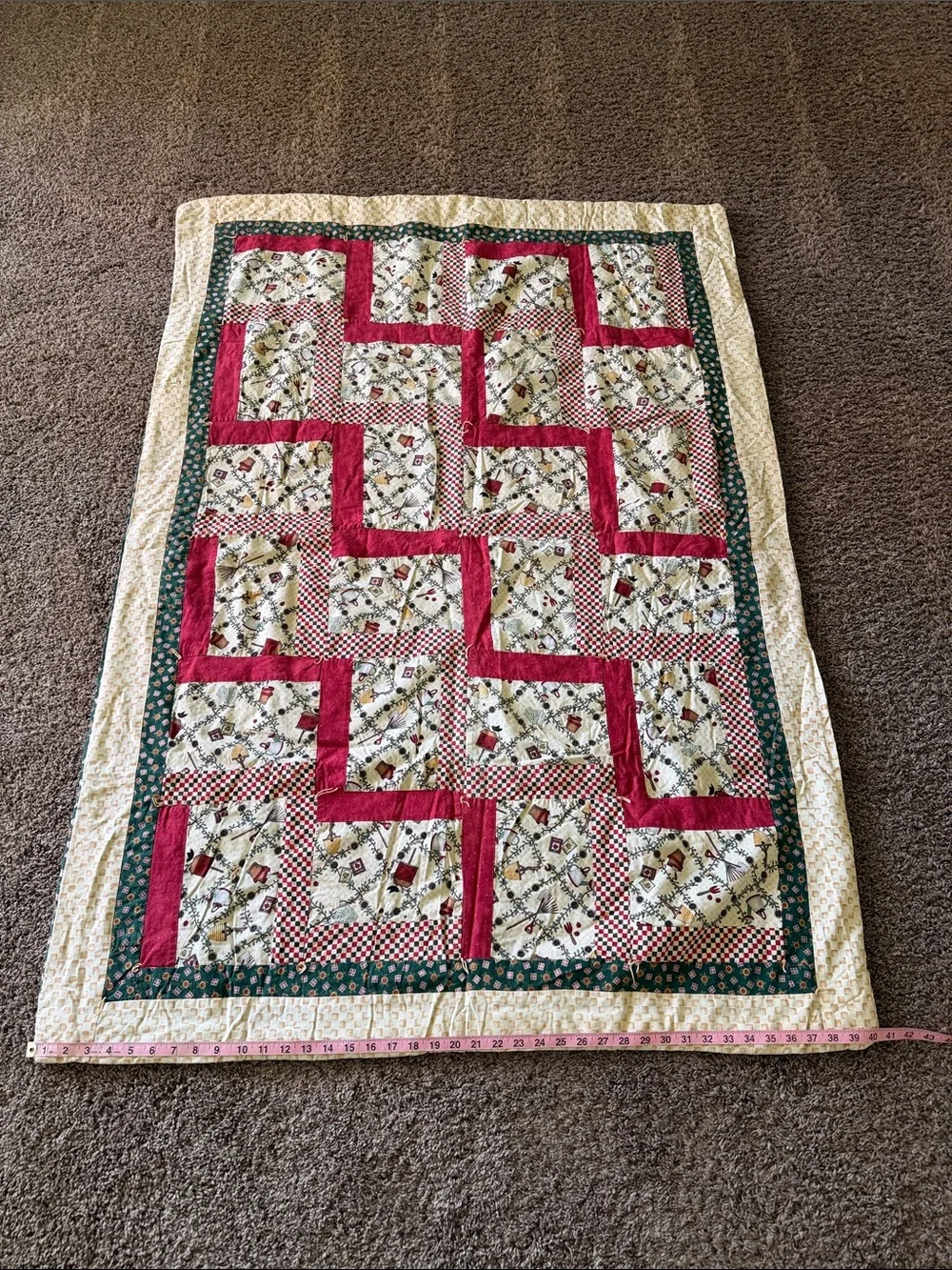 Handmade Red & Cream Patchwork Quilt - Classic Home Bedding